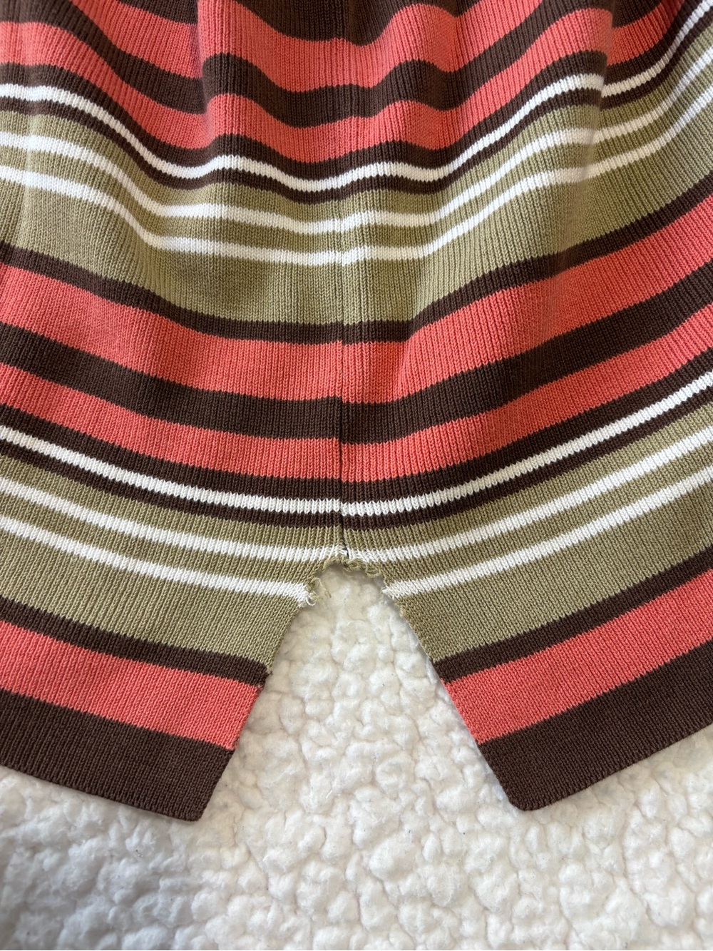 Vintage Lesley Fay Sport Horizontal Earthy Colors Striped Ribbed Knit Top Size M - Picture 7 of 8